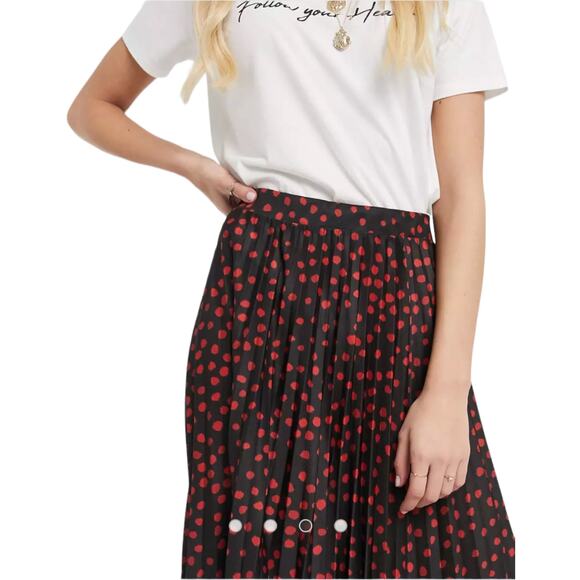 ASOS High Rise Pleated Polka Dot Midi Skirt Black Red Sz 2 / XS A line - Picture 3 of 8